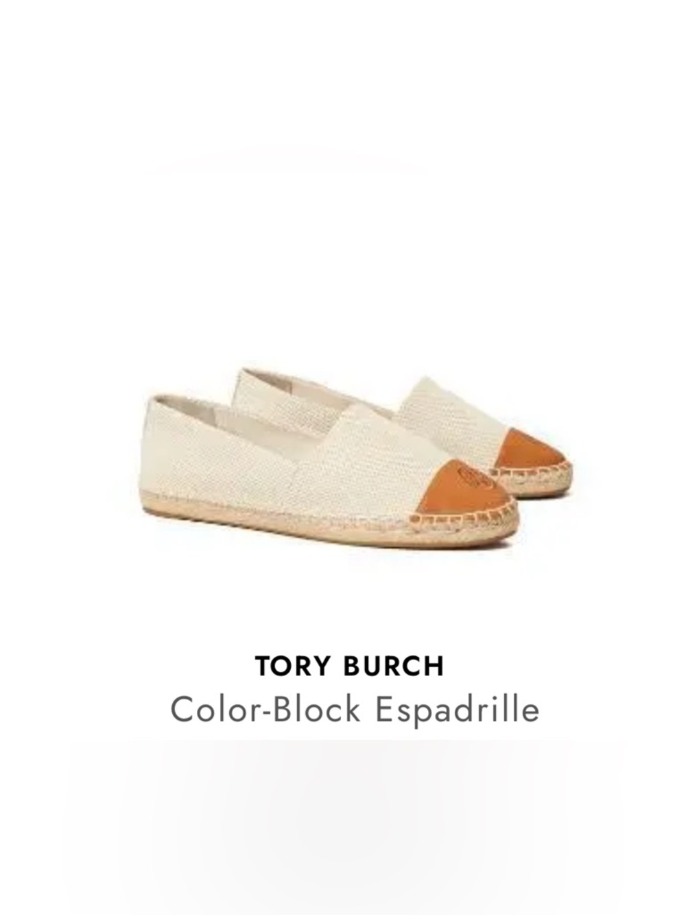 NWB Tory Burch Colorblock Espadrille Flat in Natural/Tan size 7.5
